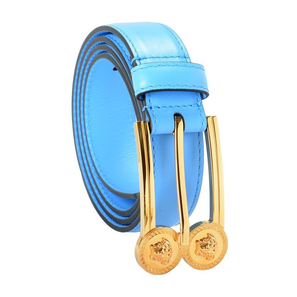 Versace Women's Blue 100% Leather Medusa Head Buckle Belt US 32 IT 80